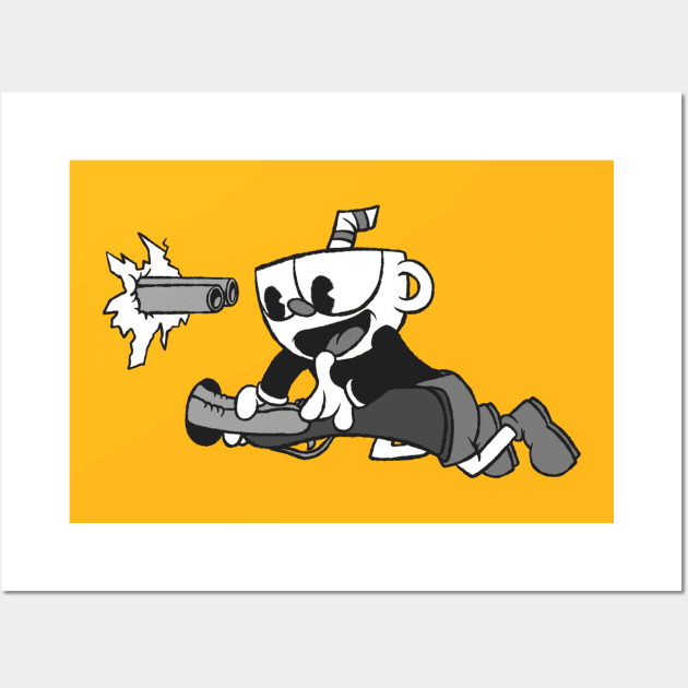 Cuphead Shotgun Design(Black&White) Wall Art by Ulteh